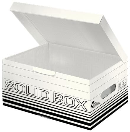LEITZ Solid S arkisto saranoitu kansilaatikko, valkoinen/musta 100 % aaltopahvi kierrätettyä, kaksoispohja & seinät, - 10 kpl (6117-00-01)