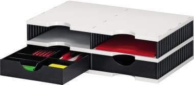 styro sorteringsstation styrodoc duo, 4 rum, grå/sort sorteringsstation med 2 åbne rum og 2 skuffer, - 1 stk (268-0202.9895S)