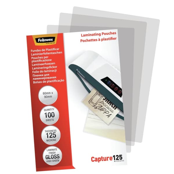 Fellowes lamineringsfilm 60x90 mm, blank, 125 mikron, 100 stk.