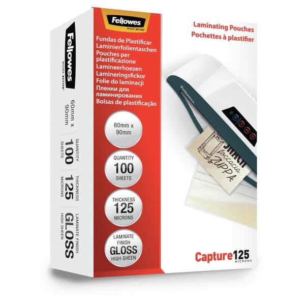 Fellowes lamineringsfilm 60x90 mm, blank, 125 mikron, 100 stk.