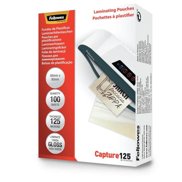 Fellowes lamineringsfilm 60x90 mm, blank, 125 mikron, 100 stk.