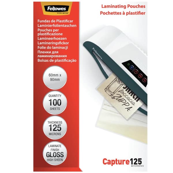 Fellowes lamineringsfilm 60x90 mm, blank, 125 mikron, 100 stycken