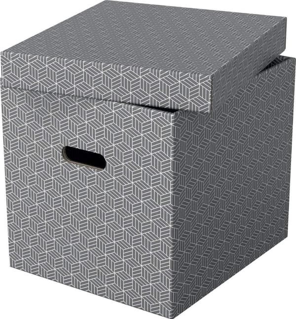 Esselte Home Sustainable Stor kubeformet opbevaringsboks med låg - Sæt med 3 stykker - 100 % genbrugspap og 100 % genanvendelig - Grå