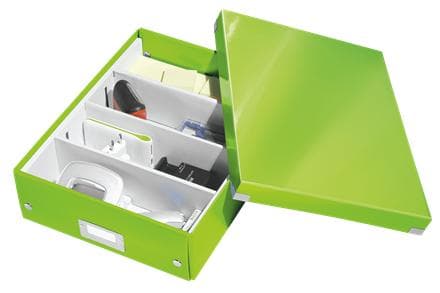 Leitz WOW Click & Store Medium papopbevaringsboks med låg - Pladsbesparende sorteringsboks med rum - 28,1 x 10 x 37 cm (BxHxD) - Ideel til kontor og h