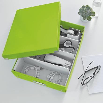 Leitz WOW Click & Store Medium papopbevaringsboks med låg - Pladsbesparende sorteringsboks med rum - 28,1 x 10 x 37 cm (BxHxD) - Ideel til kontor og h