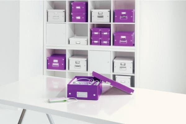 Leitz WOW Click & Store Medium papopbevaringsboks med låg - Pladsbesparende sorteringsboks med rum - 28,1 x 10 x 37 cm (BxHxD) - Ideel til kontor og h