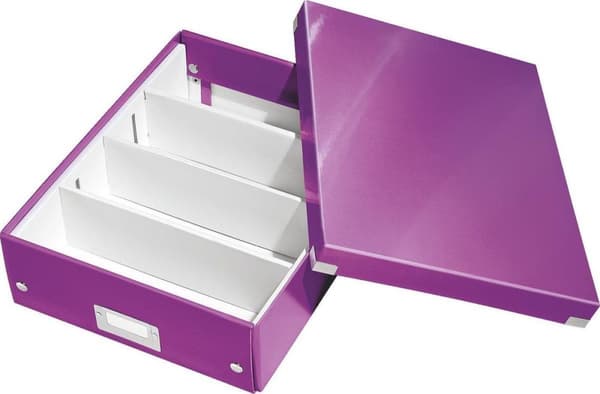 Leitz WOW Click & Store Medium papopbevaringsboks med låg - Pladsbesparende sorteringsboks med rum - 28,1 x 10 x 37 cm (BxHxD) - Ideel til kontor og h