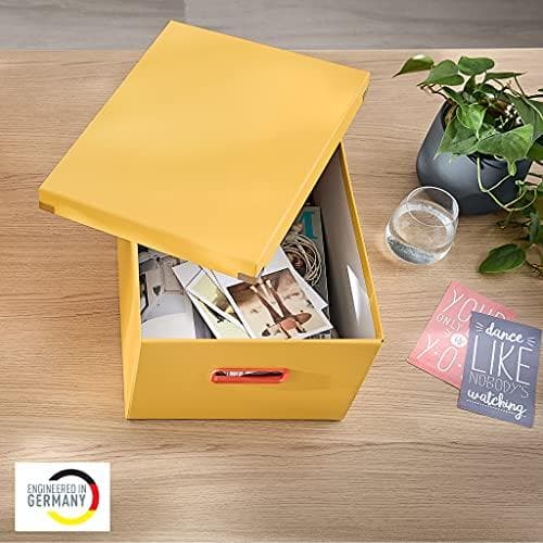Leitz Click & Store Storage Box Medium, Taitettava A4-arkistolaatikko kannella, Tukeva Premium-pahvisäiliö asiakirjojen arkistointia varten, Koti/toim