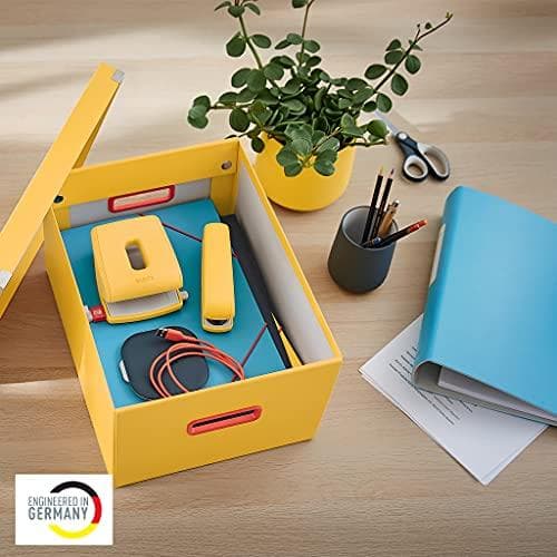 Leitz Click & Store Storage Box Medium, Taitettava A4-arkistolaatikko kannella, Tukeva Premium-pahvisäiliö asiakirjojen arkistointia varten, Koti/toim