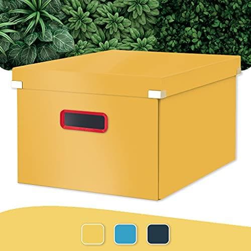 Leitz Click & Store Storage Box Medium, Taitettava A4-arkistolaatikko kannella, Tukeva Premium-pahvisäiliö asiakirjojen arkistointia varten, Koti/toim