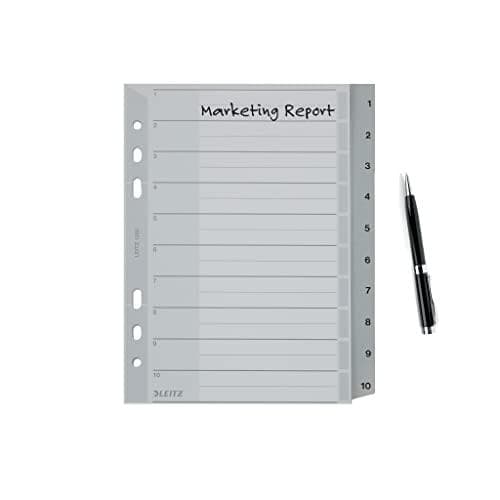 Leitz register för A5, kartong och 10 plastavdelare, flikar med tryckta siffror 1-10, grå, 12850000