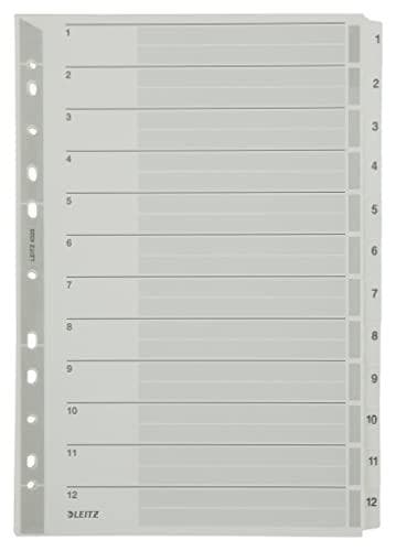 Leitz-rekisteri A4, kansilehti ja 12 jakajaa, kielekkeet painettu numeroilla 1-12, rei'itetty reuna ja värilliset kielekkeet, kalvovahvistettu (Mylar)