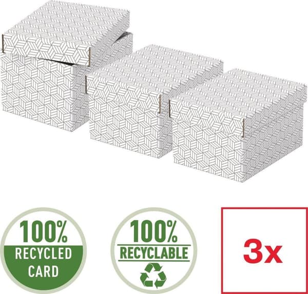 Esselte Home Sustainable Lille opbevarings- og gaveæske med låg, sæt med 3 stykker - Gaveæske - 100% genbrugspap og 100% genanvendelig - Hvid