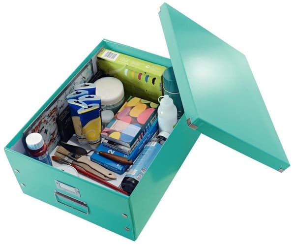 Leitz WOW Click & Store Stor papopbevaringsboks med låg til A3-formater - 36,9 x 48,2 CM (BxD) - Ideel til kontor og hjemmekontor / hjemmearbejdsplads