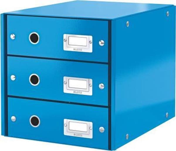Leitz WOW Click & Store Pap kommode med 3 skuffer til A4-formater - 28,6 x 28,2 x 35,8 cm (BxHxD) - Ideel til kontor og hjemmekontor/hjemmearbejdsplad