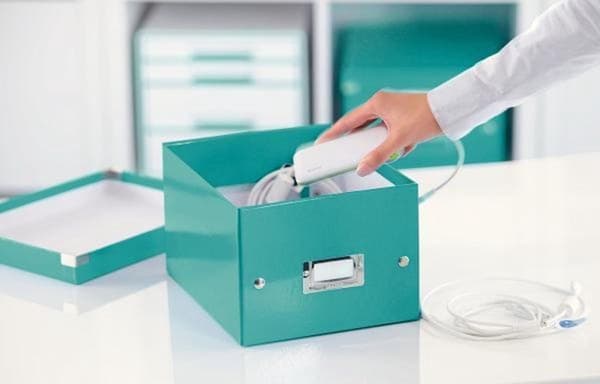 Leitz WOW Click & Store Lille opbevaringsboks med låg - 22 x 28,2 cm (BxD) - til A5-formater - Isblå