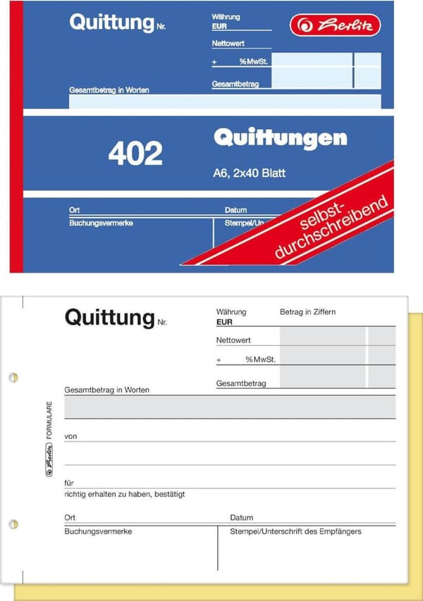 herlitz kuittilohko A6 2x40 arkkia sd/886622 (00886622)