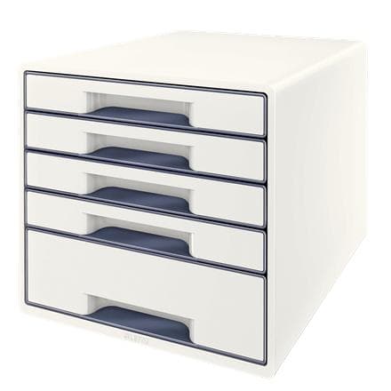Esselte-Leitz LEITZ WOW CUBE skuffeboks, 5 skuffer, perlehvid/grå til DIN A4 Maxi format, højglans, skuffer med udtræk - 1 stk (5214-20-01)