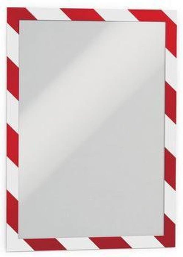 Holdbar Duraframe sikkerhedsklæbende ramme A4, magnetisk, rød hvid (pakke med 2 stk)