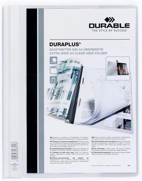 Holdbar Duraplus Quick-mappe A4 Ekstra bred, 100 ark, hvid (pakke med 25 stk.)
