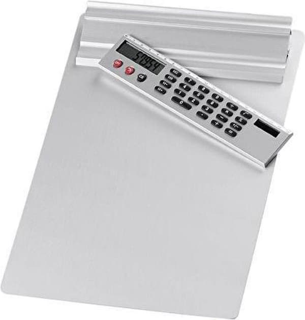 Wedo Aluminium urklipp med miniräknare - Silver A4