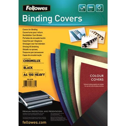 Fellowes Chromolux Gloss omslagsark, A4, svart, förpackning om 100 st