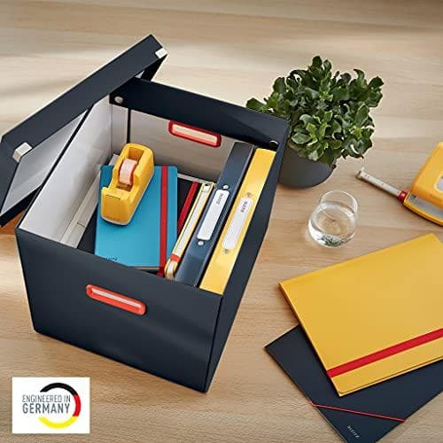 Leitz Click & Store stor opbevaringsboks Cube, foldbar opbevaringsboks med låg, stabilt premium karton, til transport og opbevaring af dokumenter, Cos