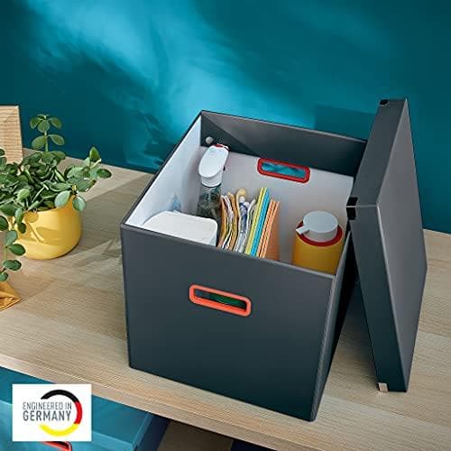Leitz Click & Store stor opbevaringsboks Cube, foldbar opbevaringsboks med låg, stabilt premium karton, til transport og opbevaring af dokumenter, Cos