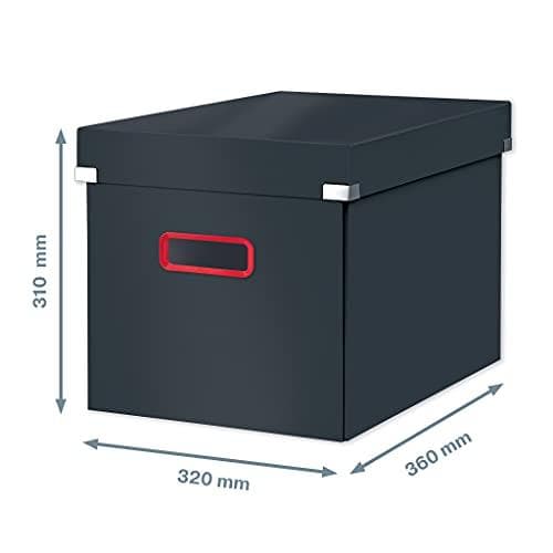 Leitz Click & Store stor opbevaringsboks Cube, foldbar opbevaringsboks med låg, stabilt premium karton, til transport og opbevaring af dokumenter, Cos