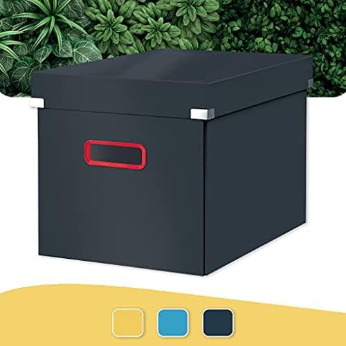 Leitz Click & Store stor opbevaringsboks Cube, foldbar opbevaringsboks med låg, stabilt premium karton, til transport og opbevaring af dokumenter, Cos