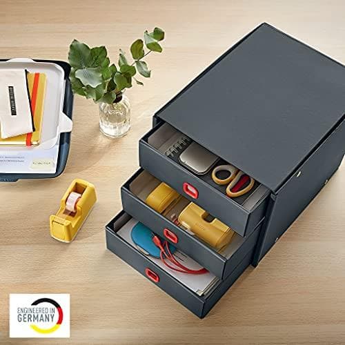 Leitz Click & Store skuffesæt, 3 skuffer til opbevaring af papirer, dokumenter og genstande, A4-størrelse, robust premium-pap, hjemme/kontor, hyggelig