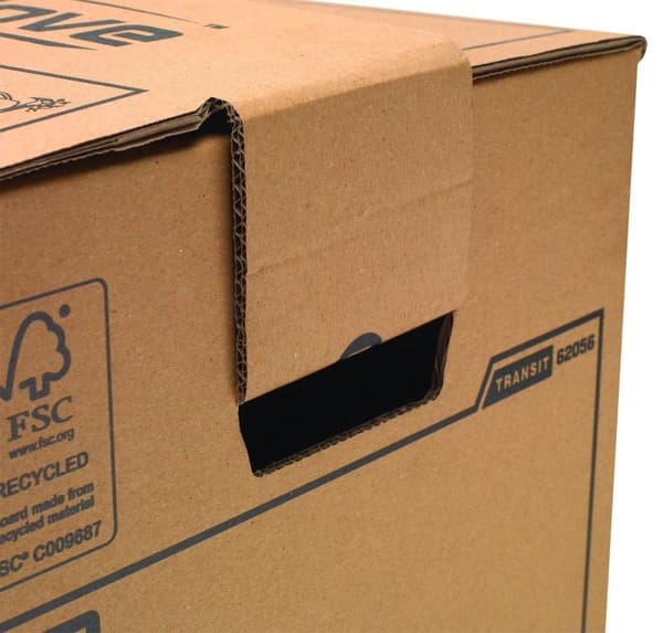 Bankers Box flyttlåda stor 85 liter, brun, blå Fastfold FSC