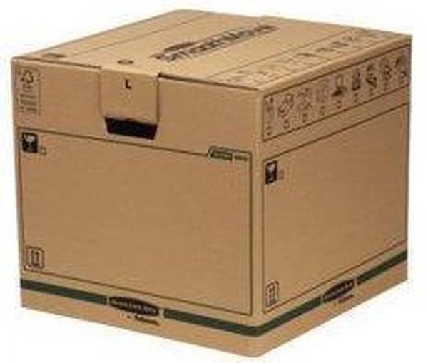Bankers Box flyttlåda stor 85 liter, brun, blå Fastfold FSC