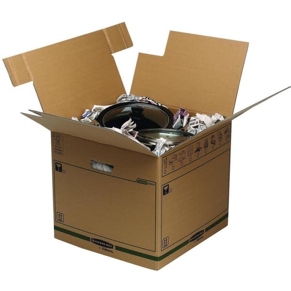 Bankers Box flyttlåda stor 85 liter, brun, blå Fastfold FSC