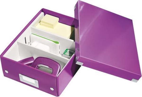 Leitz WOW Click & Store Liten kartongförvaringslåda med lock - platsbesparande sorteringslåda med fack - 22 x 10 x 28,2 Cm (BxHxD) - Idealisk för kont