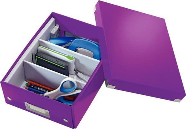 Leitz WOW Click & Store Liten kartongförvaringslåda med lock - platsbesparande sorteringslåda med fack - 22 x 10 x 28,2 Cm (BxHxD) - Idealisk för kont