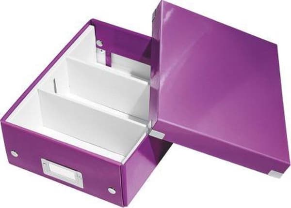 Leitz WOW Click & Store Liten kartongförvaringslåda med lock - platsbesparande sorteringslåda med fack - 22 x 10 x 28,2 Cm (BxHxD) - Idealisk för kont