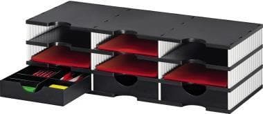 styro sorteringsstation styrodoc trio, 9 rum, sort/hvid sorteringsstation med 6 åbne rum og 3 skuffer, - 1 stk (268-0303.0995S)