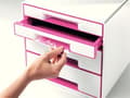 Miniatyrbillede 4 af 4: Leitz WOW Cube piedestal med 4 skuffer - Opbevaring med rum - Til kontor og hjemmearbejde - Ideel til hjemmekontor - Hvid/Pink