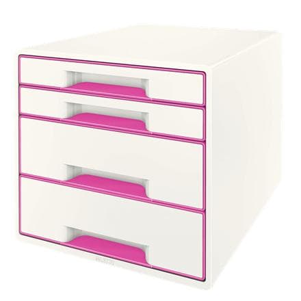 Leitz WOW Cube piedestal med 4 skuffer - Opbevaring med rum - Til kontor og hjemmearbejde - Ideel til hjemmekontor - Hvid/Pink