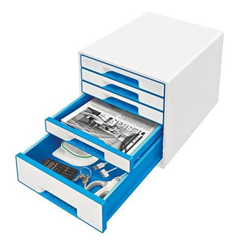 Leitz CUBE Skuffeboks med 5 skuffer, Hvid/Blå, A4, Inkl. Gennemsigtig skuffeindsats, WOW, 52142036