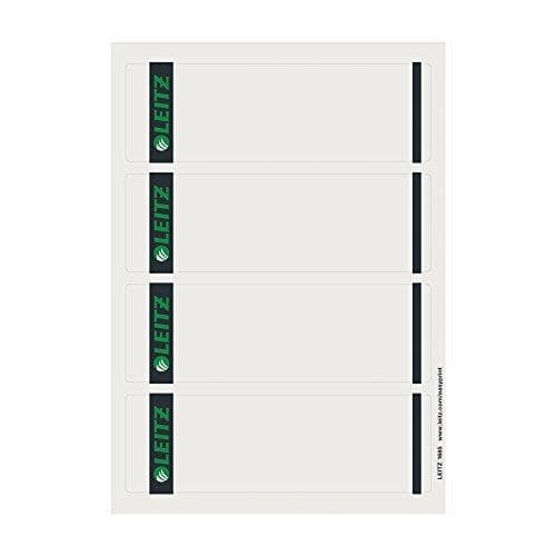 Leitz PC-ryggetiketter, självhäftande, för standard- och hårdpappmappar, förpackning om 400, kort- och bredformat, 62 x 192 mm, papper, grått, 1685008