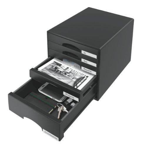 Leitz Plus skab med 5 skuffer - Sort