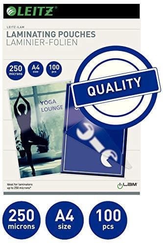 Leitz varmlamineringsfilmer, A4, 100 st, blank, transparent, filmtjocklek 250 mic, 16935