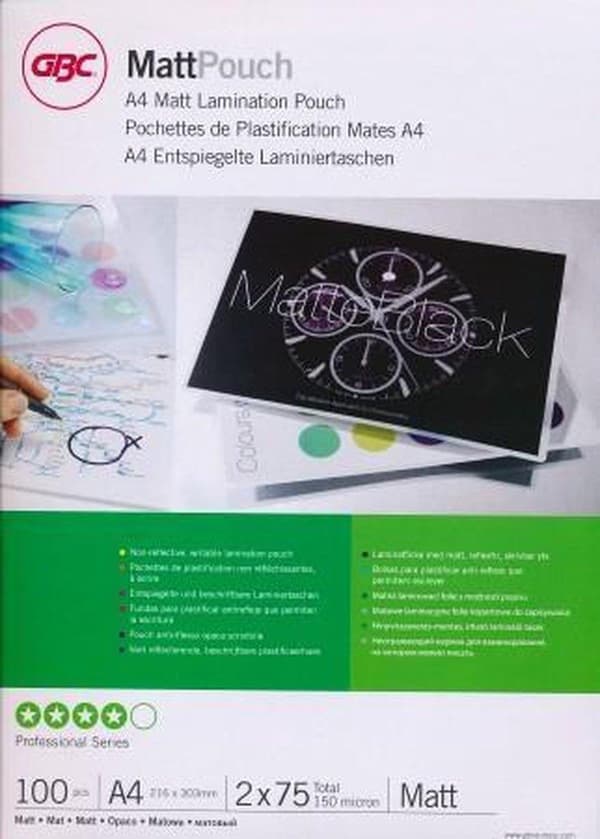 GBC - Dokumentlamineringsposer - til A4-dokumenter - 150 mikron - mat - 100 stykker