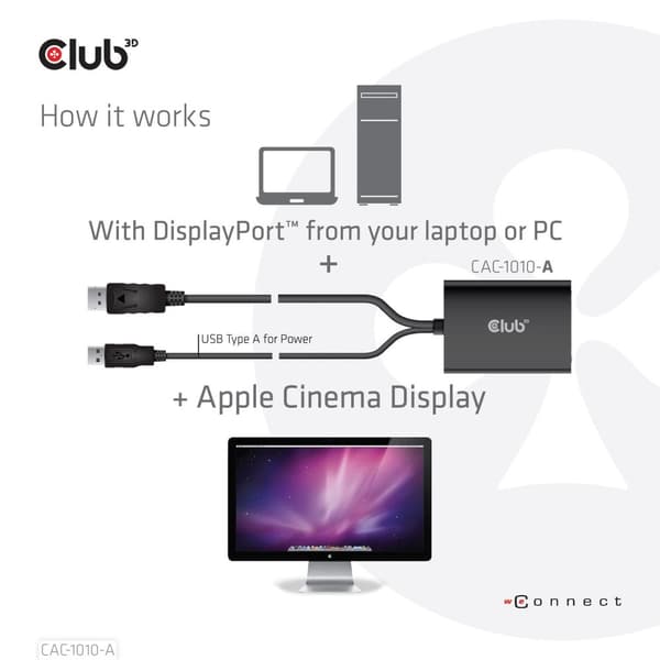 Club 3D CAC-1010-A aktiv adapter DisplayPort till DVI-D HDCP AV (för biovisningar)