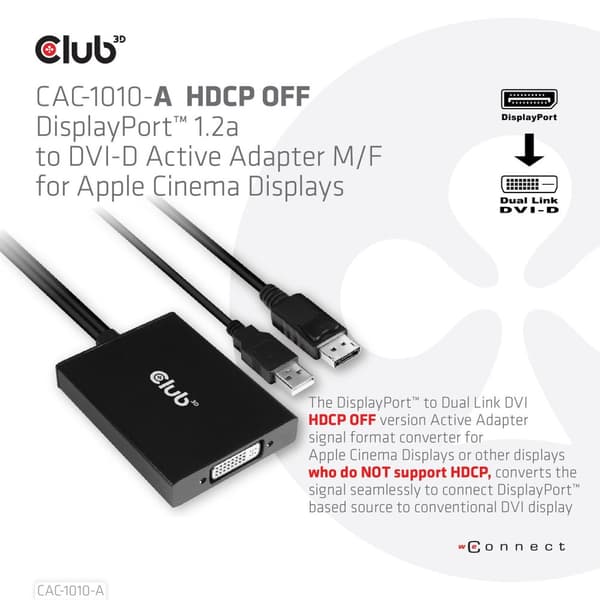Club 3D CAC-1010-A aktiv adapter DisplayPort till DVI-D HDCP AV (för biovisningar)
