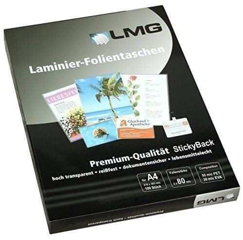 LMG LMGA4 80-tals lamineringspåsar A4, 216 x 303 mm, 2 x 80 mikron självförsedd, paket med 100