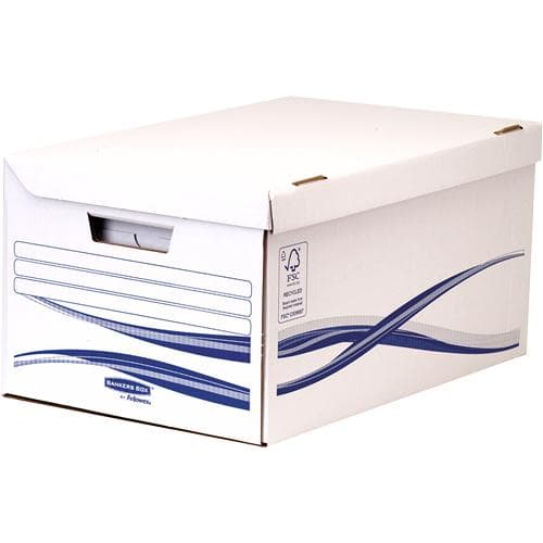 Fellowes BANKERS BOX Basic arkivhængslet lågkasse Maxi, blå lavet af 100% genbrugspap, FSC-certificeret, til format - 1 stk (4460502)