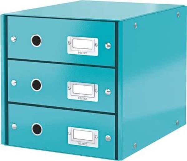 Leitz WOW Click & Store kartongbyrå ​​med 3 lådor för A4-format - 28,6 x 28,2 x 35,8 cm (BxHxD) - Idealisk för kontor och hemarbete/hemmaarbete - Isbl